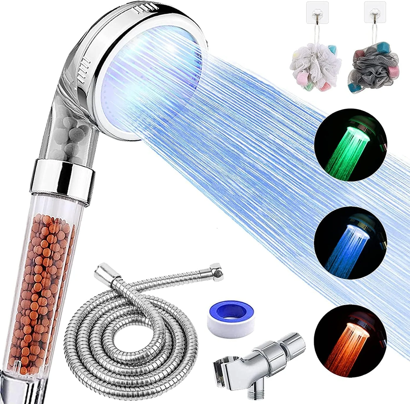 FASTRAS LED filtered shower head, Classic kit finish, with its box contents